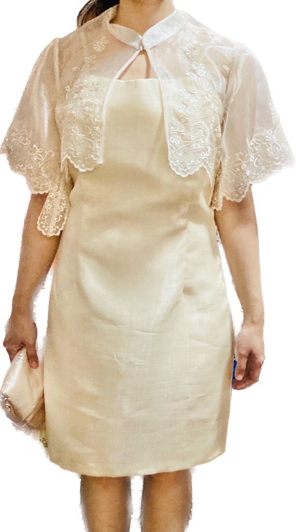 open lace back dress Beige Organza Filipiniana Kimona