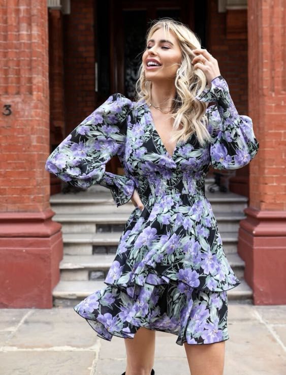 Purple dress floral cheap