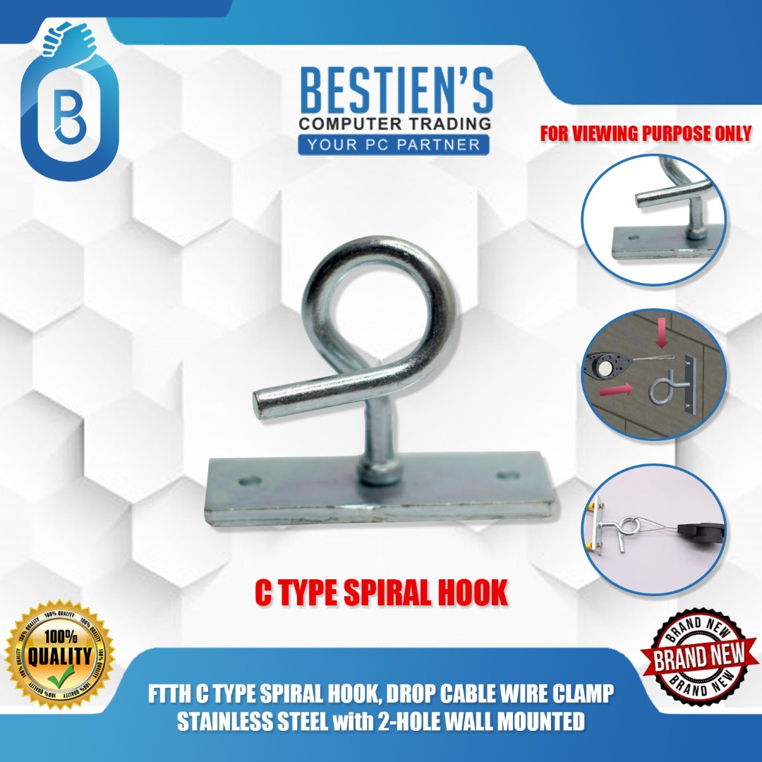 FTTH C TYPE SPIRAL HOOK, DROP CABLE WIRE CLAMP, STAINLESS STEEL with 2