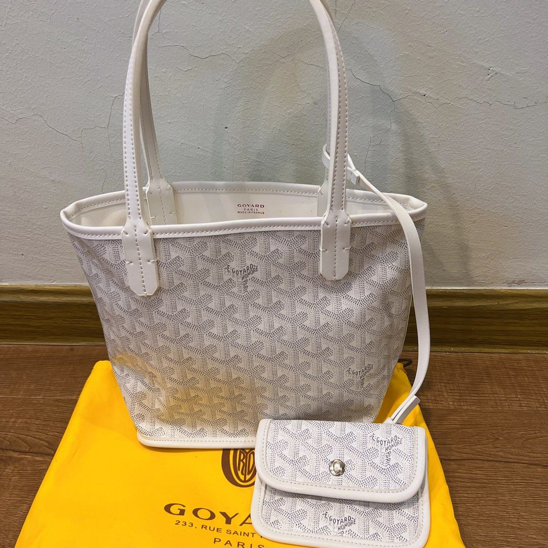 Goyard Goyardine White Anjou Mini Reversible Tote Bag Silver Hardware