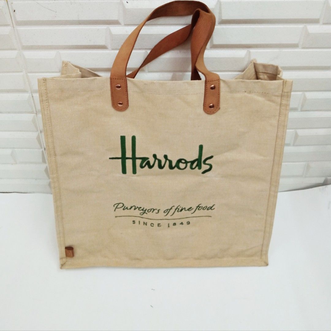 Harrods Embroidered Jute Grocery Shopper Bag