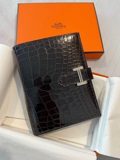Hermes Bearn compact wallet Black Matt alligator crocodile skin