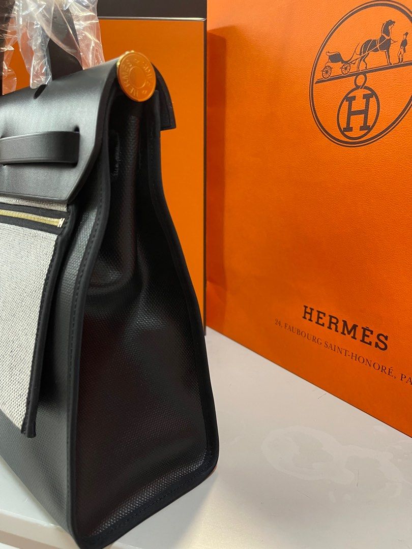 Hermes Herbag 31 Zip Bag Tolie H Berline Canvas/Vache Hunter Lichen/Ec