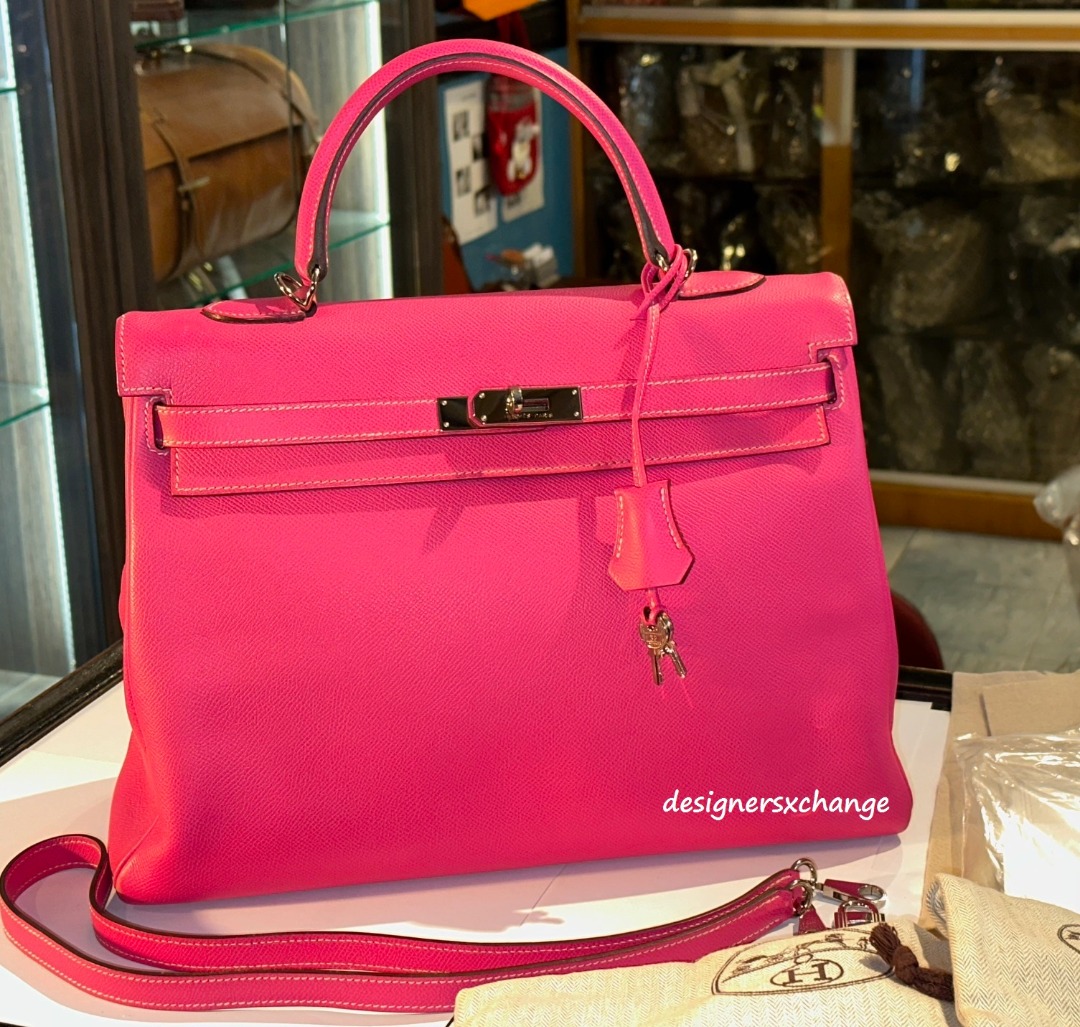 Hermes Kelly 35 Eclat Candy Rose Tyrien Epsom with Rouge H interior Palladium Hardware