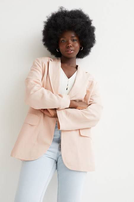 H m conscious collection blazer in soft pink pomelo oversize linen blend jacket zara mango stradivarius
