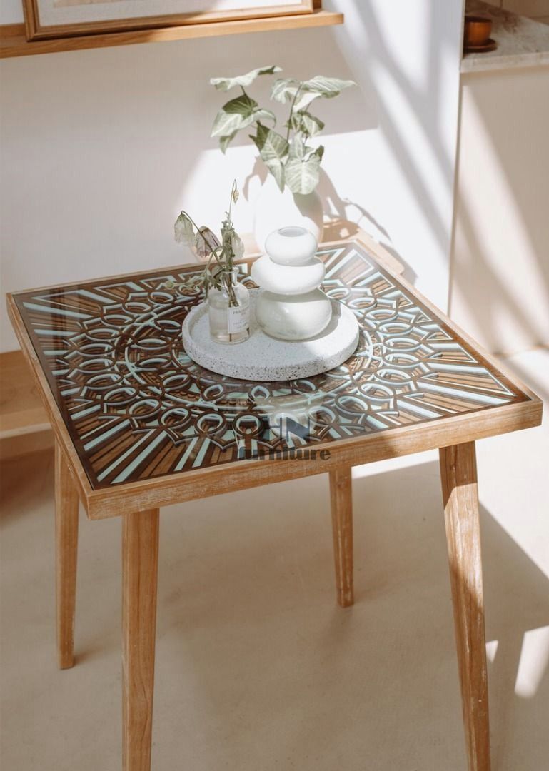 hn 0316 Solid Wood Abstract Side Table Furniture Home Living