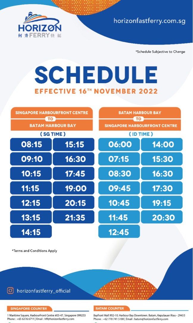 Horizon Fast Ferry 02 Ways Return Ferry Ticket (HarbourFront Harbour