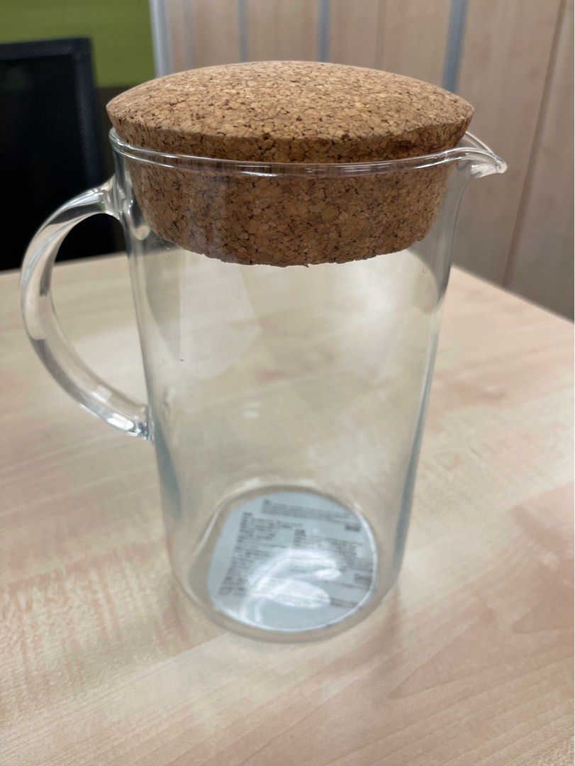 IKEA 365+ India Glass Pitcher / Water Jug with cork lid, Furniture & Home Living, Kitchenware