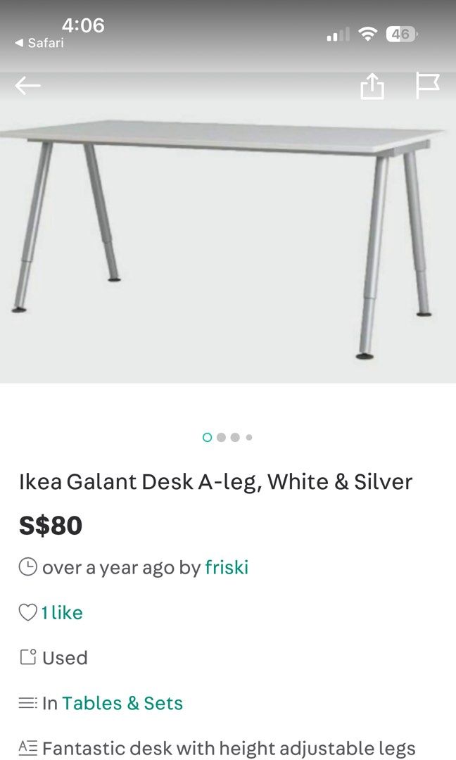 Ikea Galant Tables 2ftx4ft Adjustable Height, Furniture & Home Living