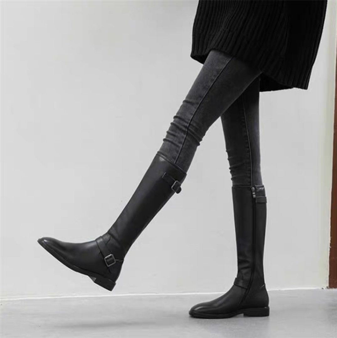high neck leather boots
