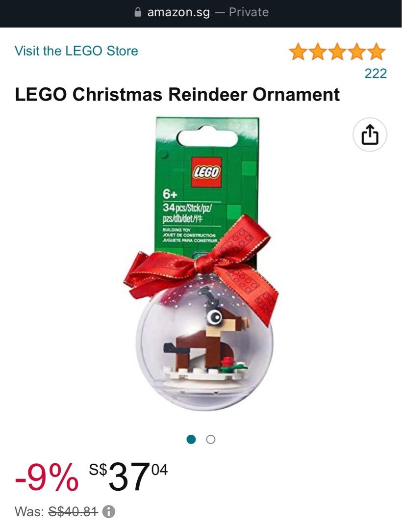 Lego christmas hotsell ornament reindeer
