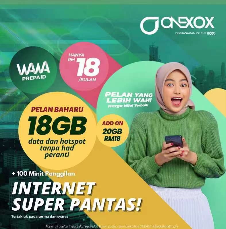 MALAYSIA DATA SIM CARD ONEXOX 18GB WAWA PREPAID, Mobile Phones