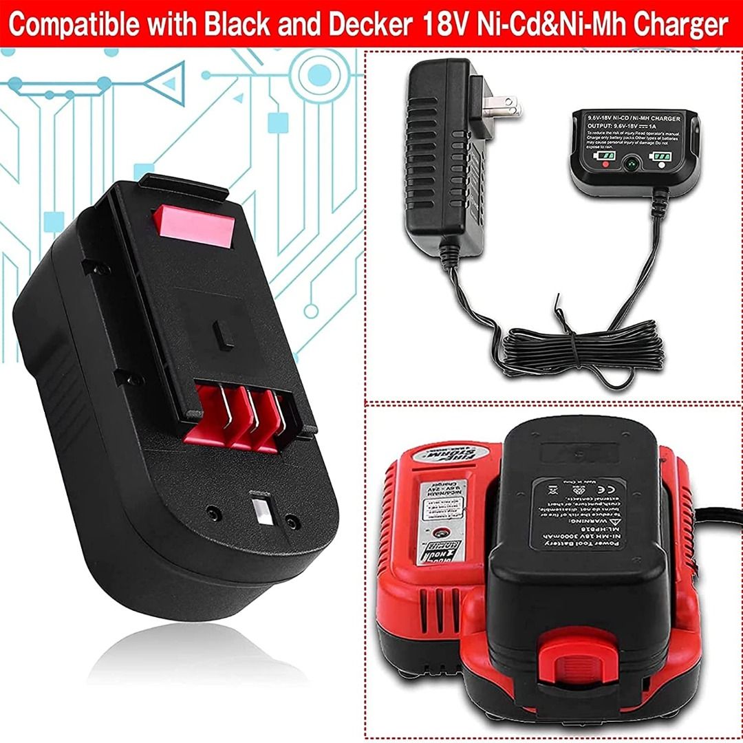 2 Packs 4.0Ah Ni-Mh 18 Volt HPB18 Battery and Charger Compatible with Black  and Decker 18V Battery HPB18-OPE A1718 244760-00 Firestorm FSB18 FS18FL