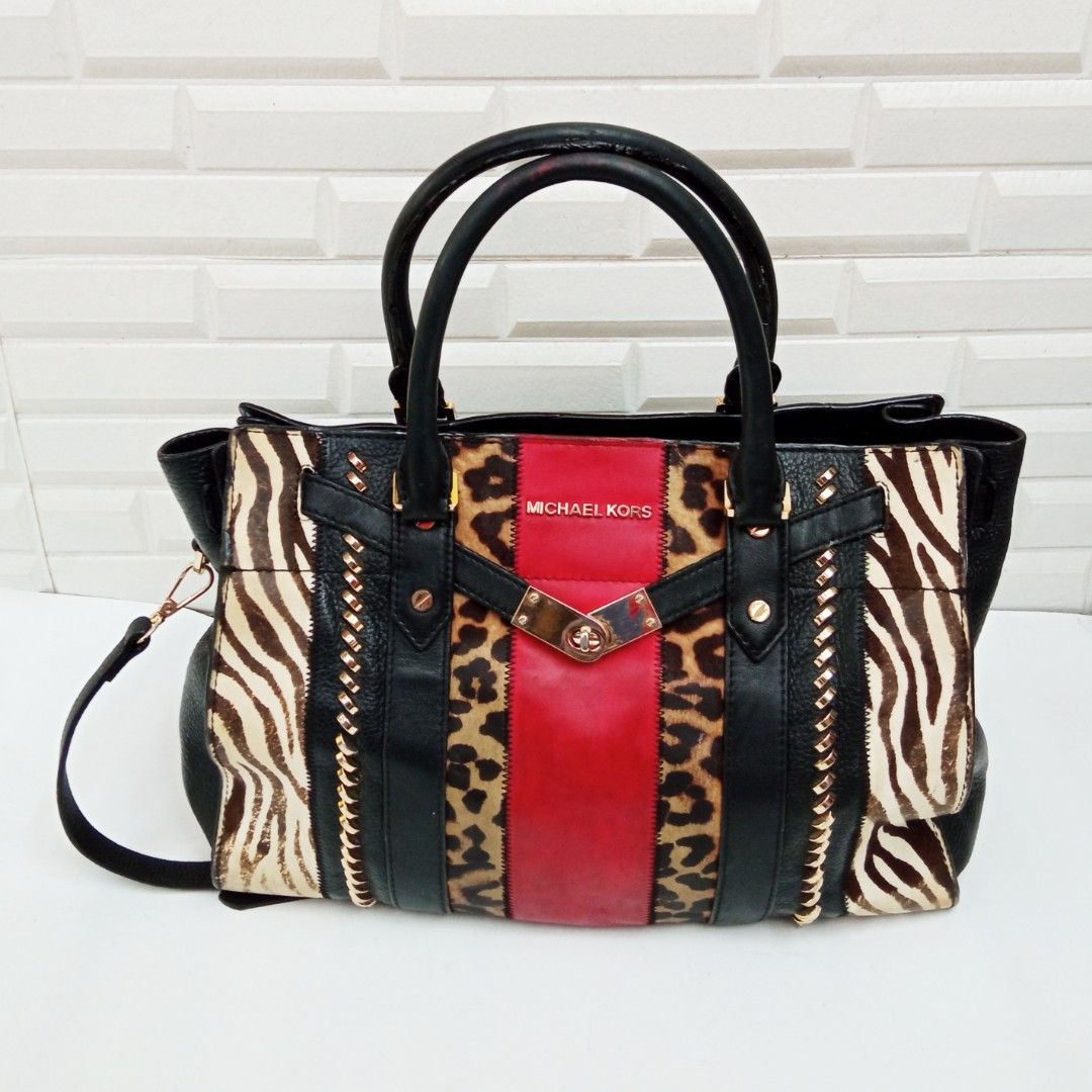 Nouveau hamilton patchwork leopard zebra large satchel bag sale