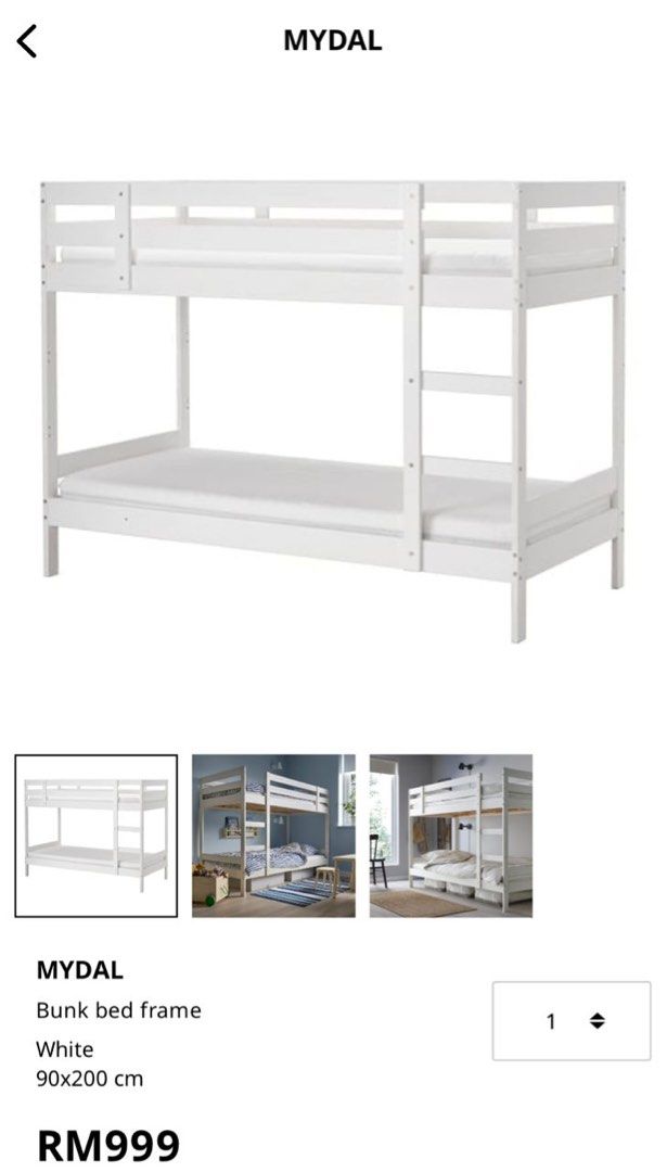[NEGOTIABLE] MYDAL IKEA BUNK BED FRAME WHITE DOUBLE DECKER, Furniture