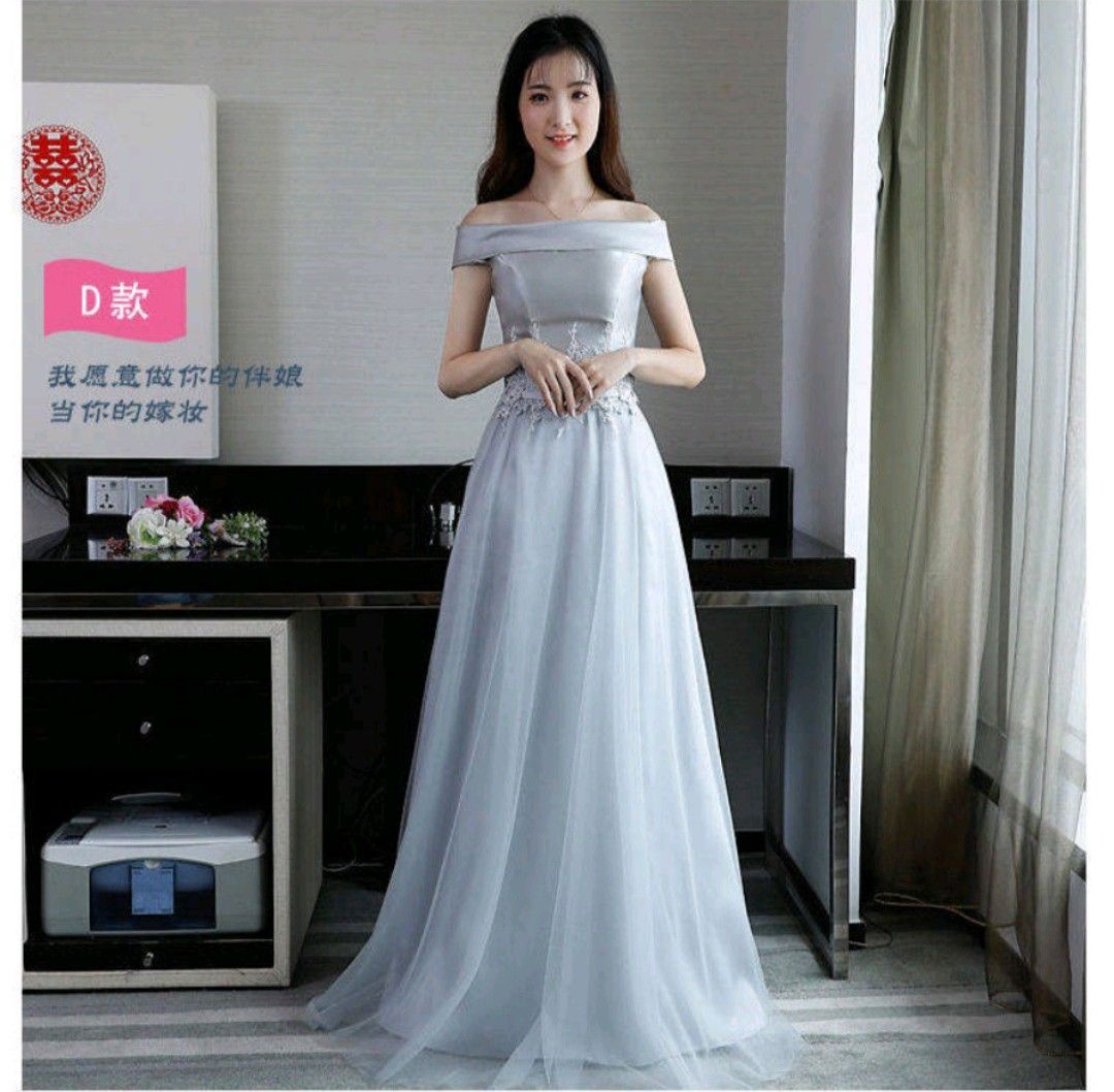 Bridesmaid Tulle Long Dress Grey Colour
