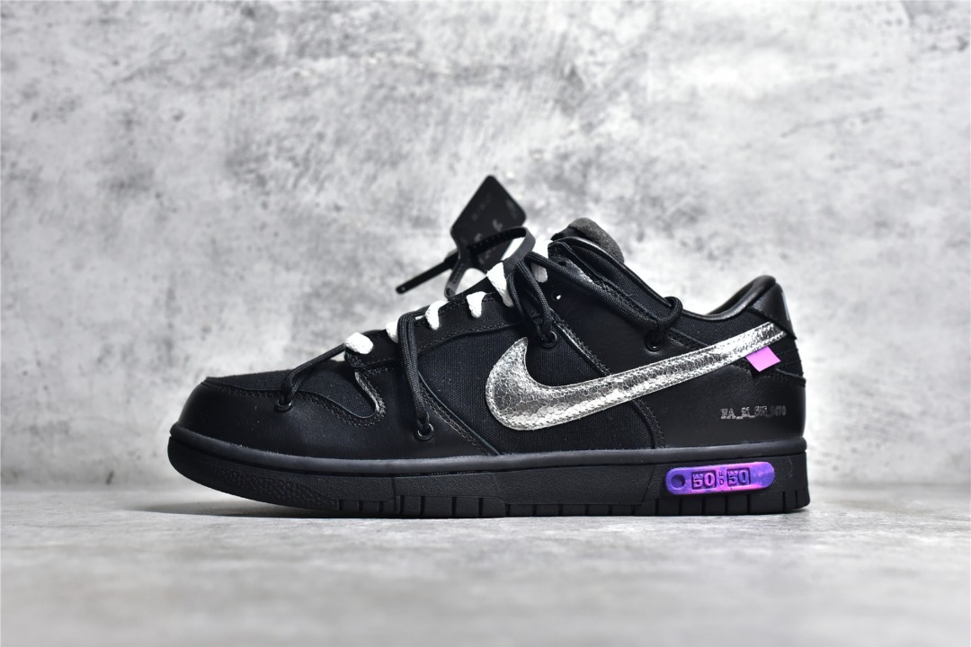 Nike Dunk Low Off-White Lot 50 - Black shoes, Men's Fashion
