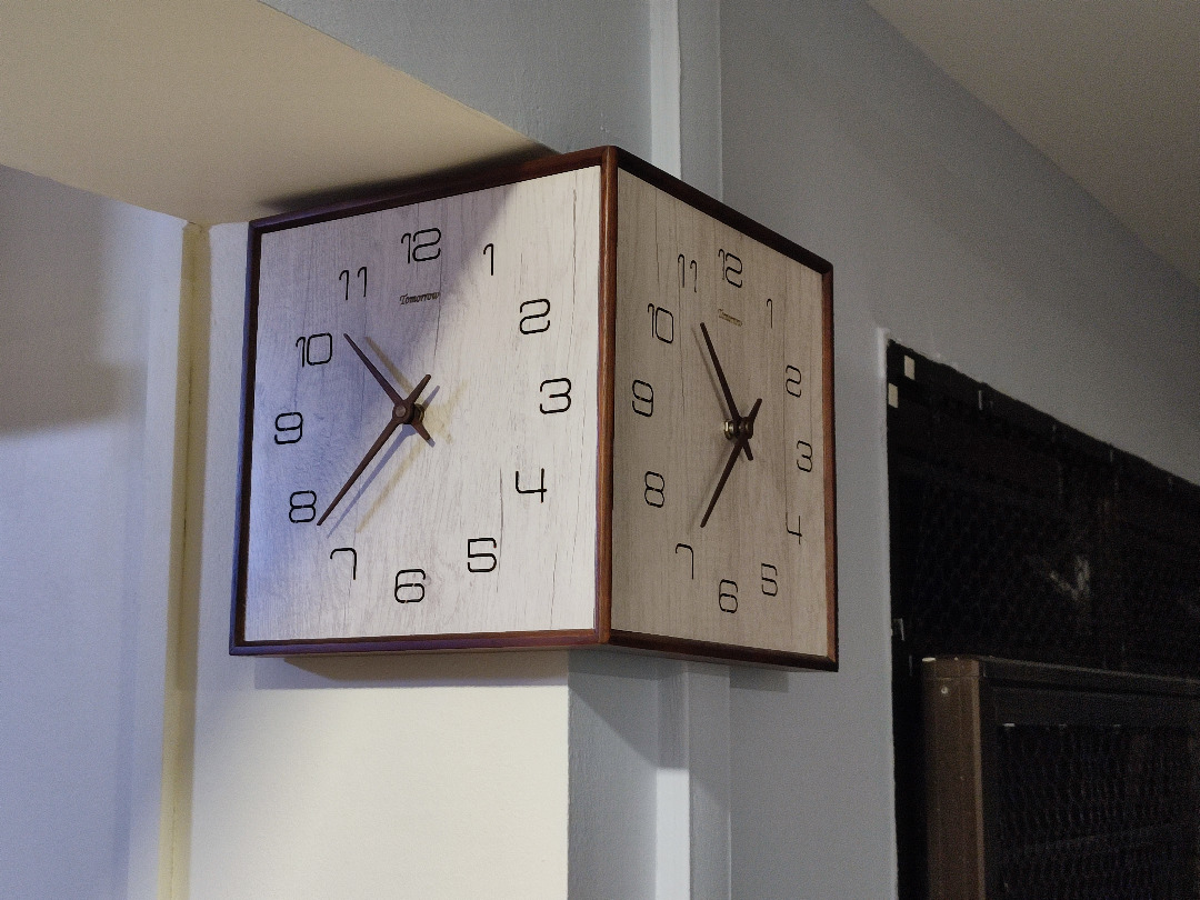 Nordic Solid Wood Corner 2sided Wall Clock, Furniture & Home Living
