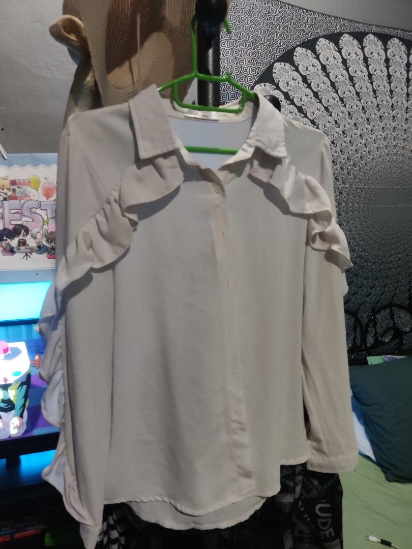 Off white fancy cutting blouse Women s Fashion Tops Blouses on
