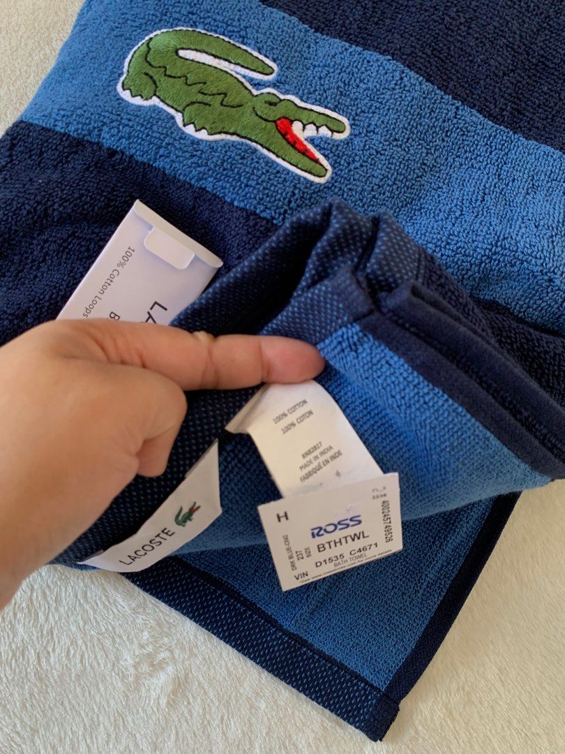 Lacoste, Bath, 2 Lacoste Navy Blue Bath Towel 0 Cotton 30 X 52 Big  Crocodile Logo