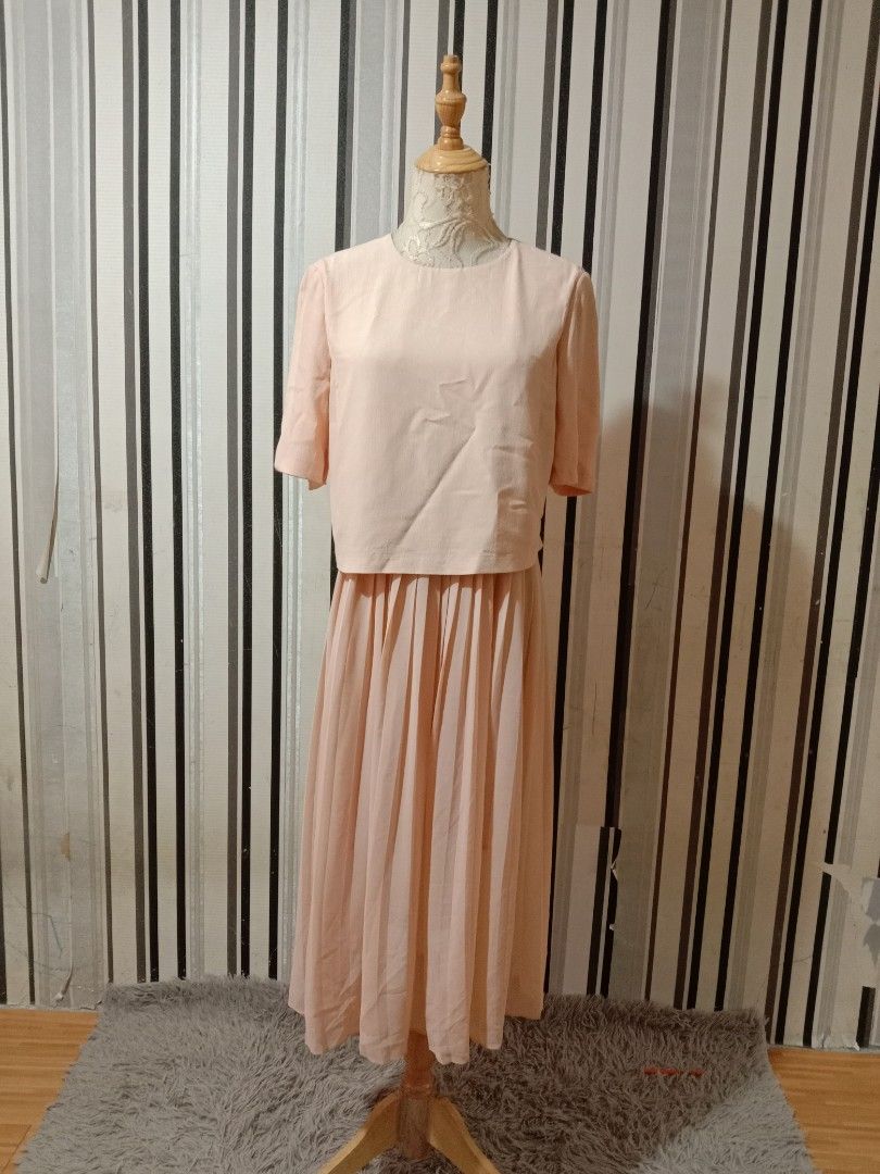 zara pink pleated dress ZARA PINK PEACHY PLEATED DRESS SIZE S WOMEN EUC