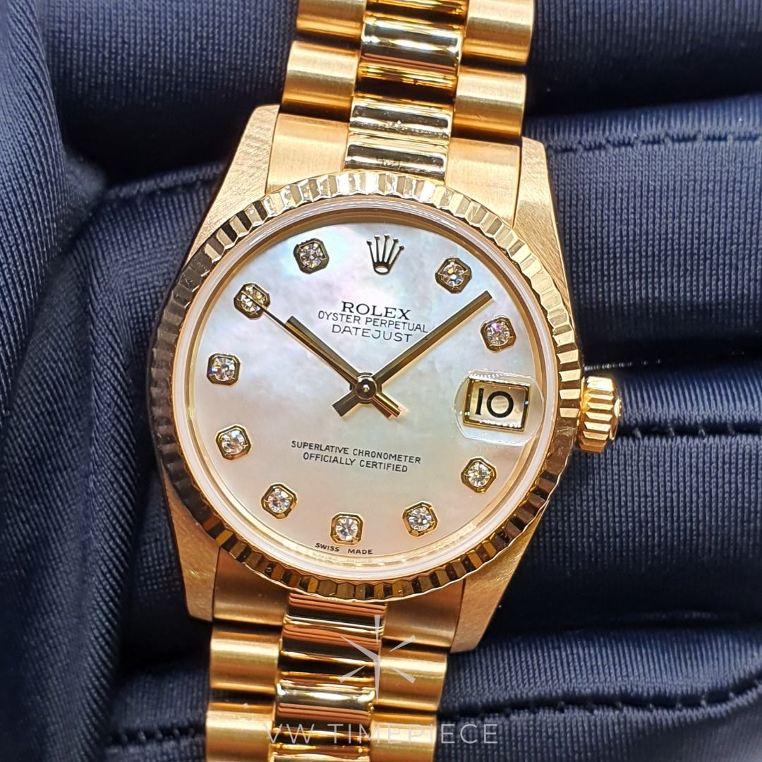 Rolex Datejust 31 Midsize Ref 78278 Mother of Pearl Diamond Dial in 18K Gold 2002