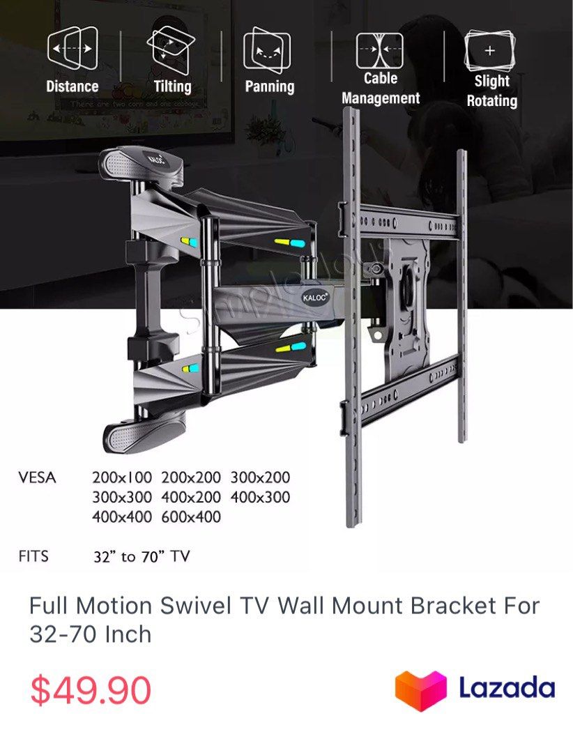 Samsung UA50JS7200 free Full Motion Swivel TV Wall Mount Bracket, TV