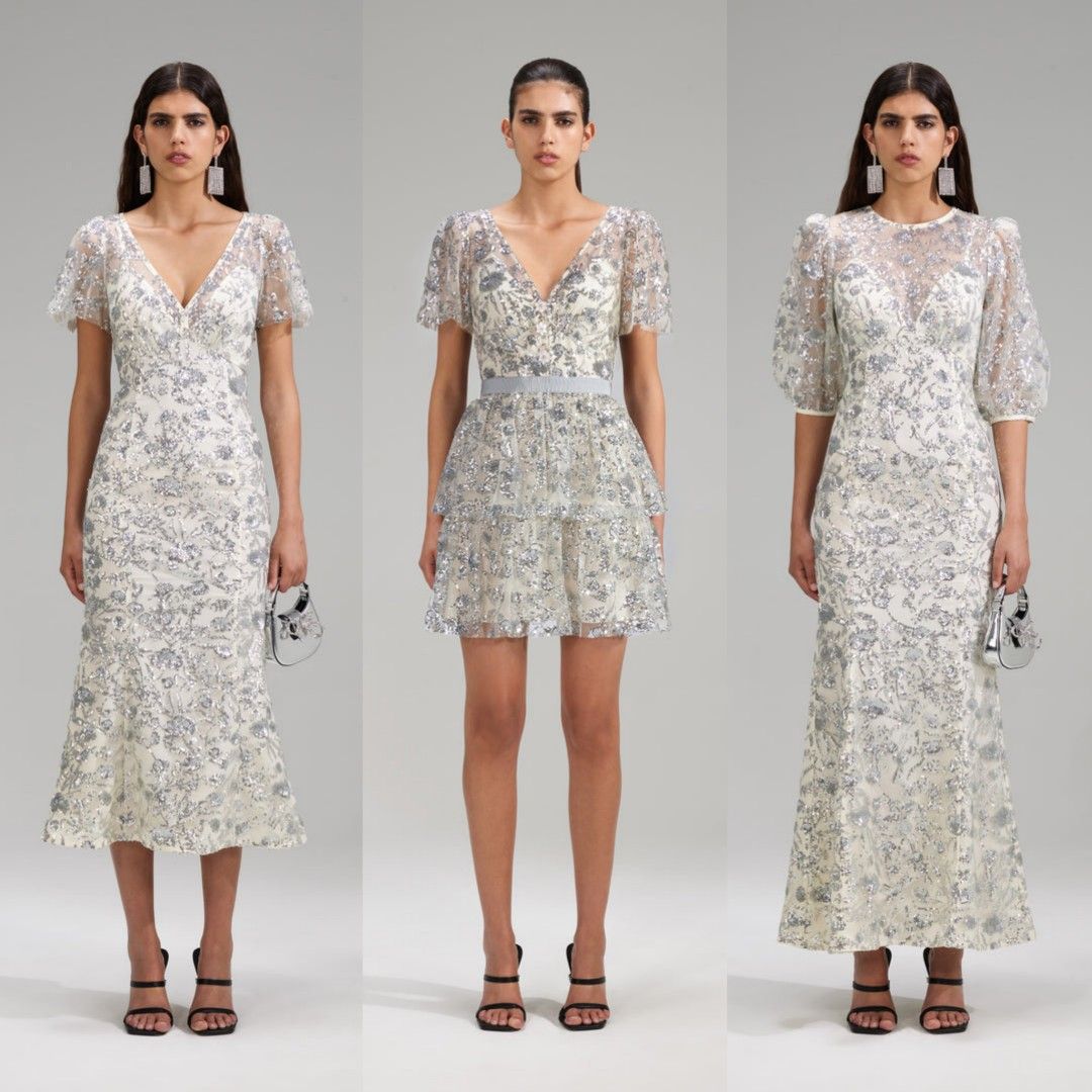 Self Portrait Champagne Sequinned Tiered Mini Midi Maxi Dress