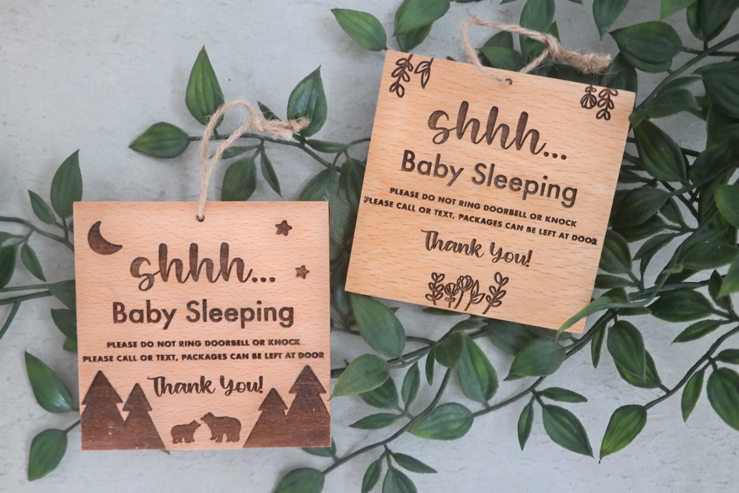 NQEUEPN Baby Sleeping Sign For Front Door, 9.8x12" Wooden