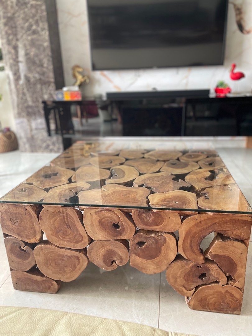 Solid wood Center Table with Glass Top, Furniture & Home Living, Furniture, Tables & Sets on