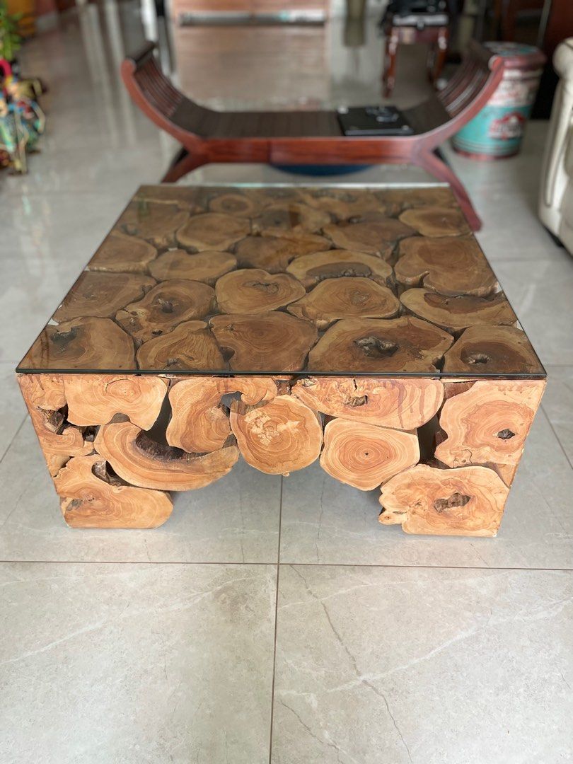 Solid wood Center Table with Glass Top, Furniture & Home Living, Furniture, Tables & Sets on