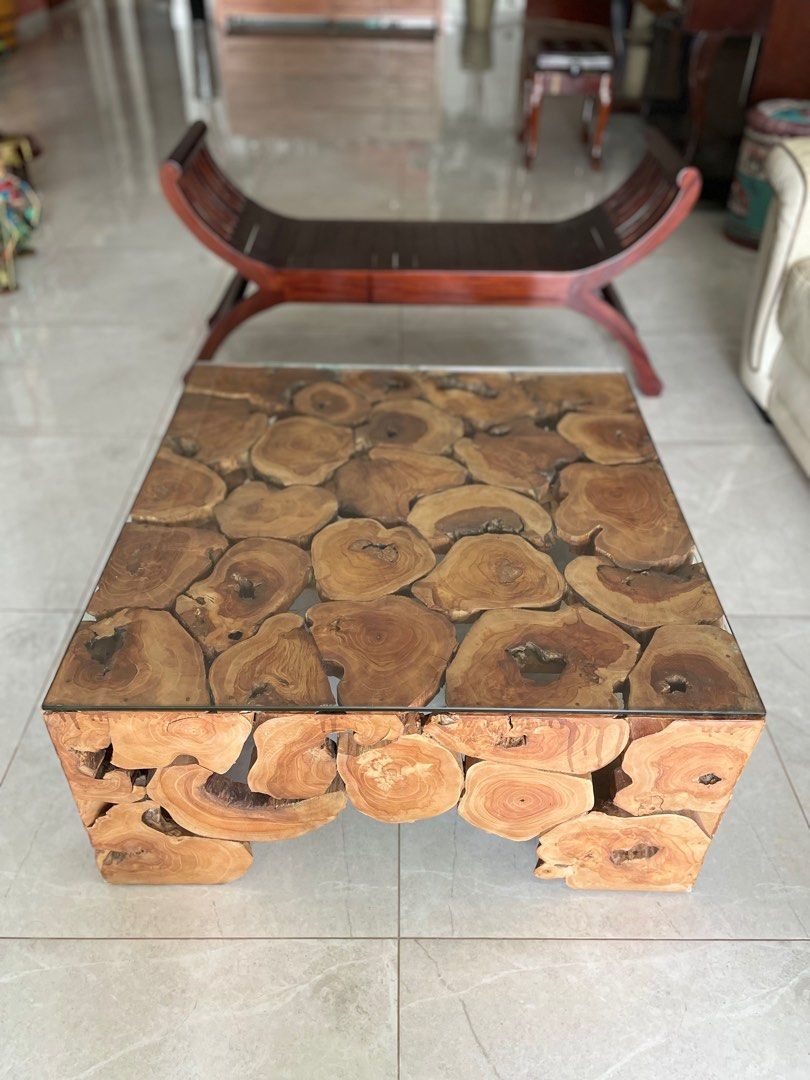Solid wood Center Table with Glass Top, Furniture & Home Living, Furniture, Tables & Sets on