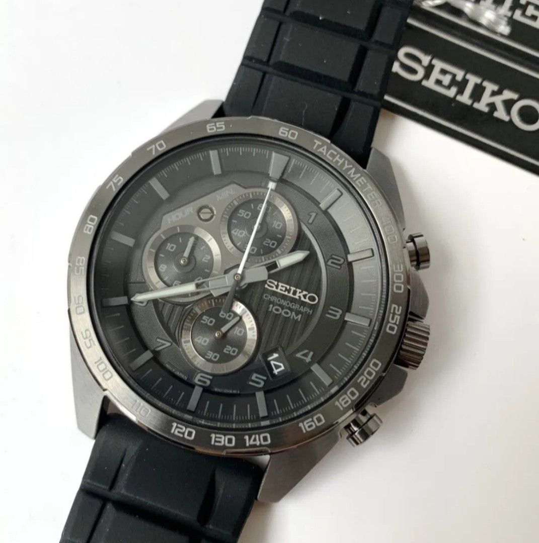 SSB327P1 Chronograph Tachymeter Black Dial Black Rubber Watch for Men, Men's Fashion, Watches