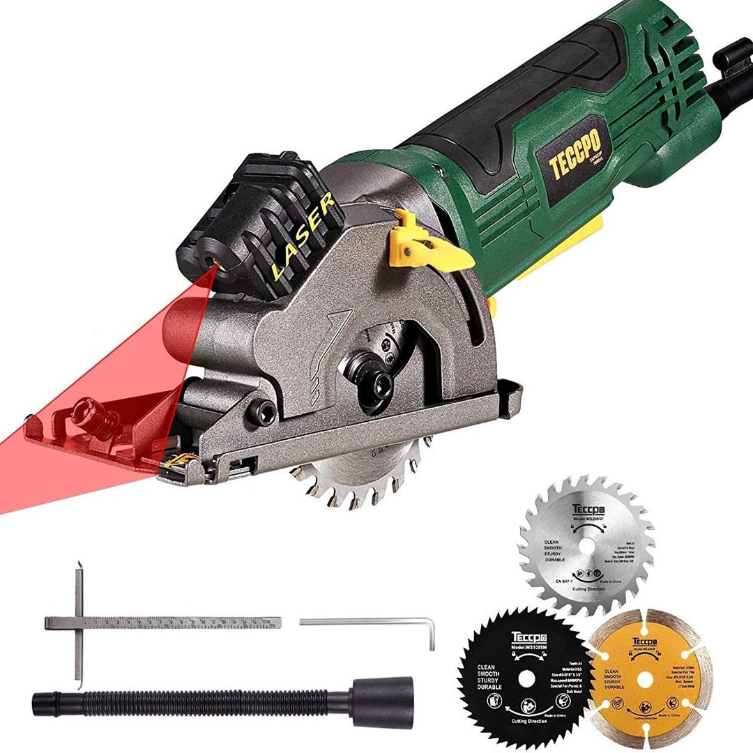 TECCPO Circular Saw, 3500RPM Compact Saw with Laser, Saw Blades  (22T/44T/Diamond), Scale Ruler and 4Amp Pure Copper Motor, Suitable for Wood,  Tile, Aluminum and Plastic Cuts TAPS22P, Furniture  Home
