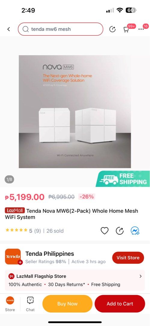 Tenda Nova MW6 Mesh WiFi Router (Category: Other Gadgets) located in Las Pinas. Submitted by philipv (Listing ID 1202552709, Image 2). Description: Selling 2 pcs brand new and sealed Tenda Nova MW6 Mesh WiFi routers Being sold for 5.2k in Lazada RFS: received these but I don’t need them.