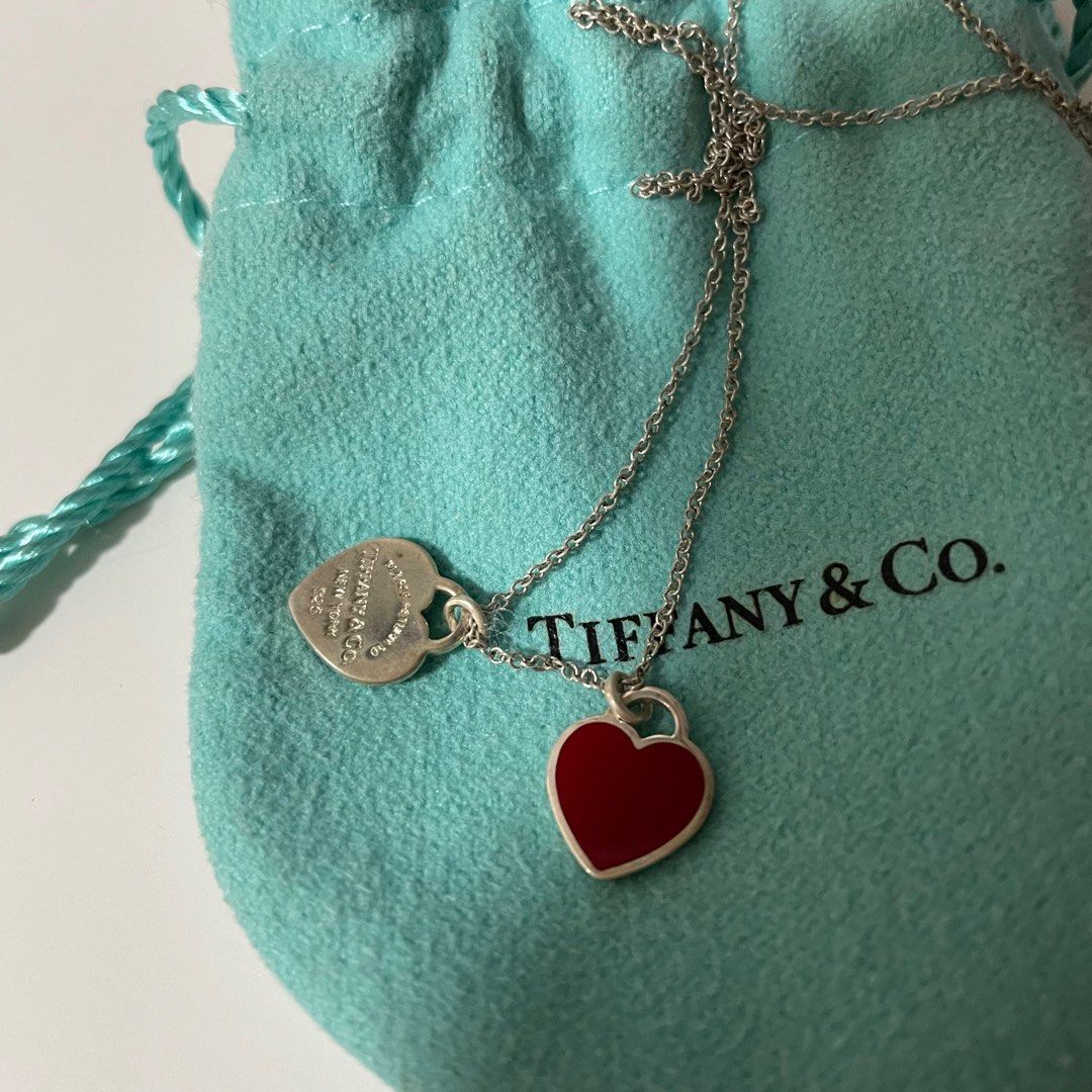 Tiffany Co Mini Red Double Heart Tag Pendant