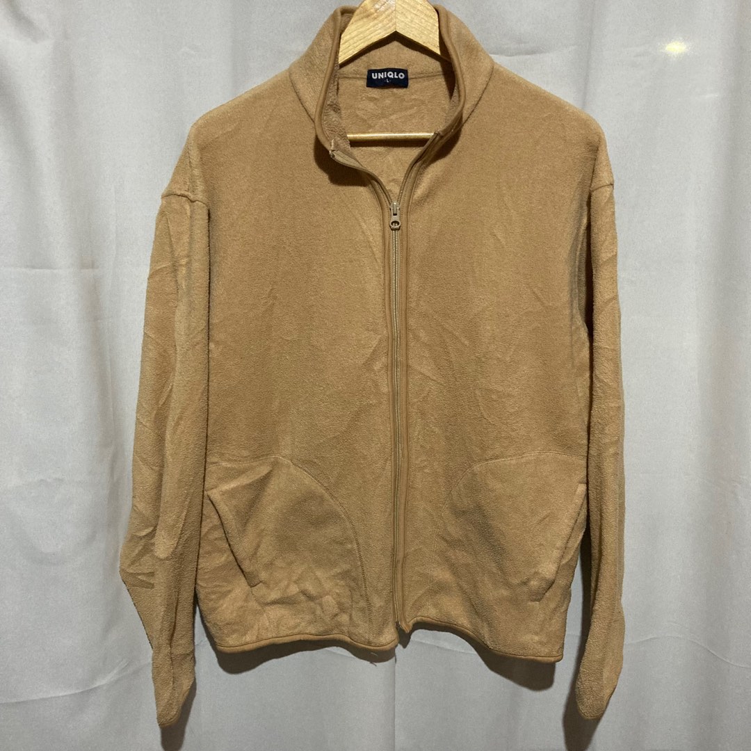 Uniqlo fleece jacket in tan cw Tagged Large, Men's Fashion, Coats