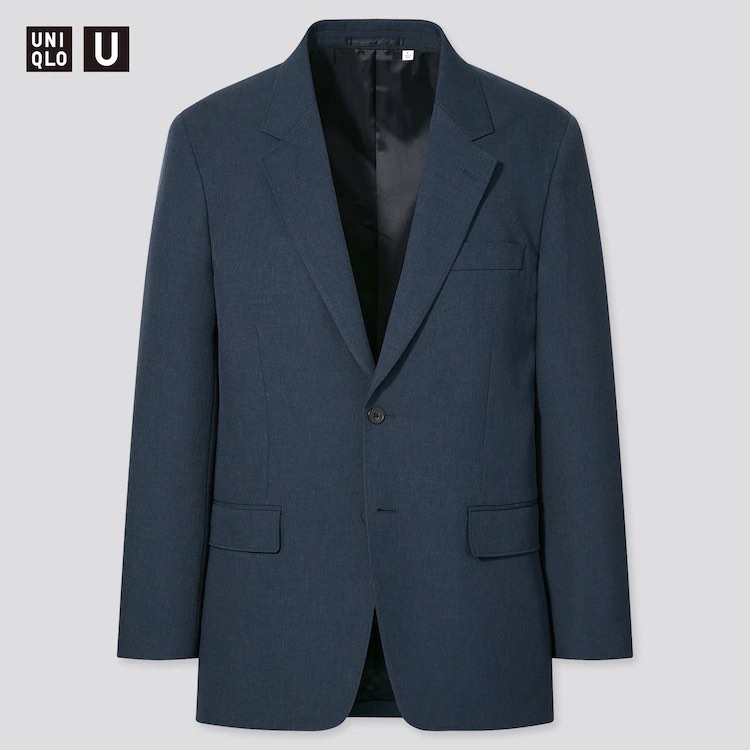 Uniqlo U Men Navy Wide-fit Suit Jacket, Men's Fashion, Coats, Jackets ...