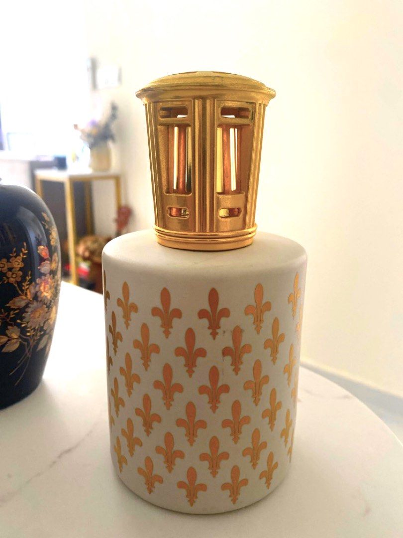 Ancienne Lampe BERGER Porcelaine Artoria Limoges Verte Décor Fleurs #C002