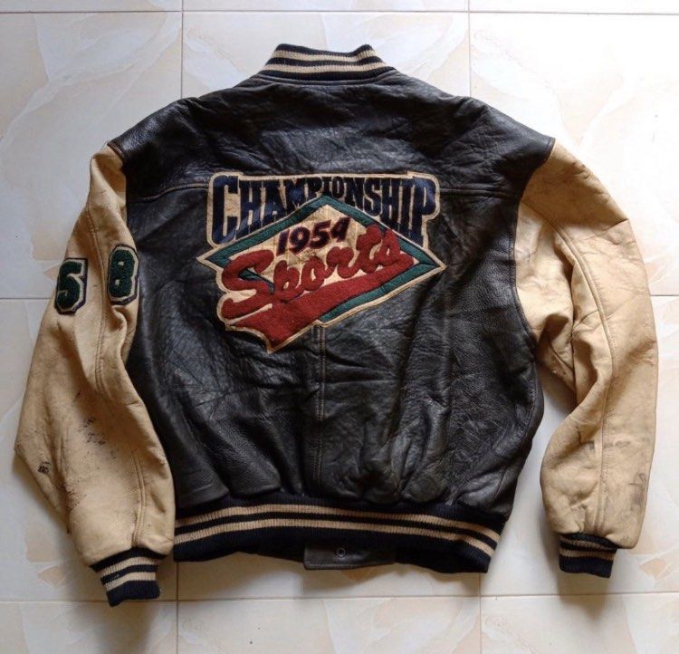 Vintage Leather Varsity Jacket, Men's Fashion, Coats, Jackets and