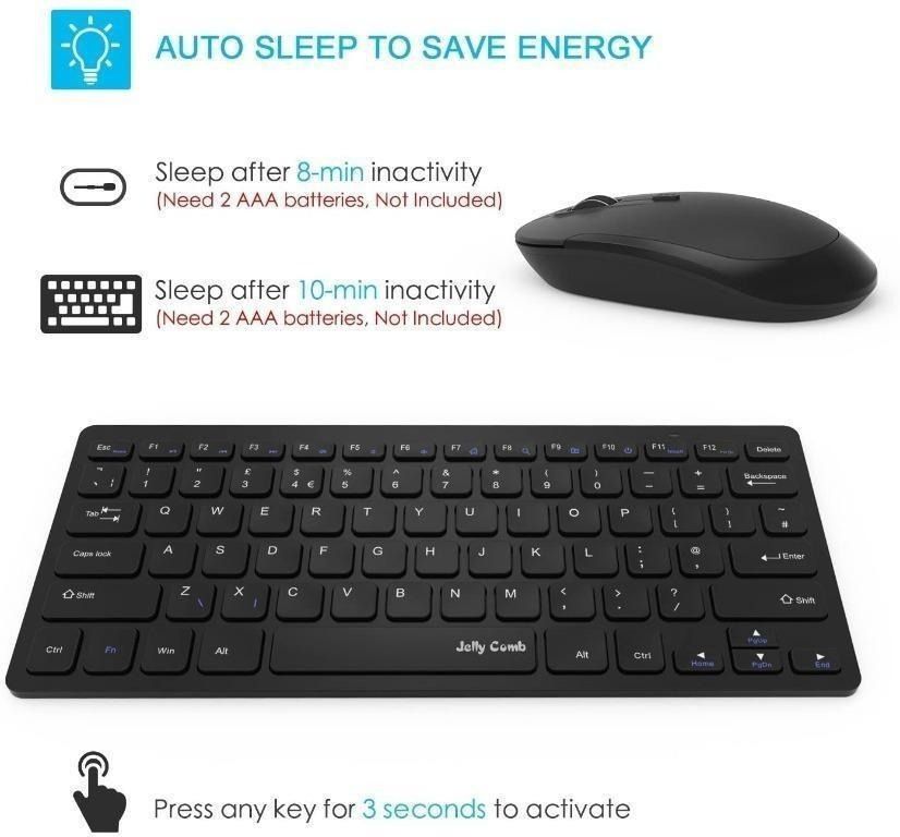 Wireless Keyboard and Mouse Set, Jelly Comb KUT019 2.4G Ultra Slim