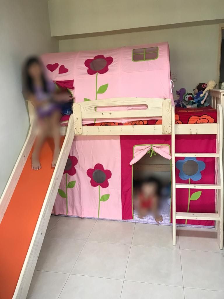 wooden bunk bed with slide, Furniture & Home Living, Furniture, Bed