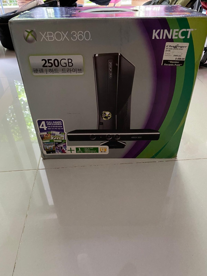 XBOX 360 250GB console + Kinect + Power Supply w/box, Video Gaming