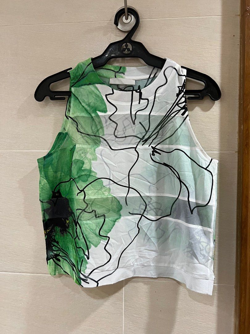 Zara Green and White Sleeveless Top, Women's Fashion, Tops, Sleeveless