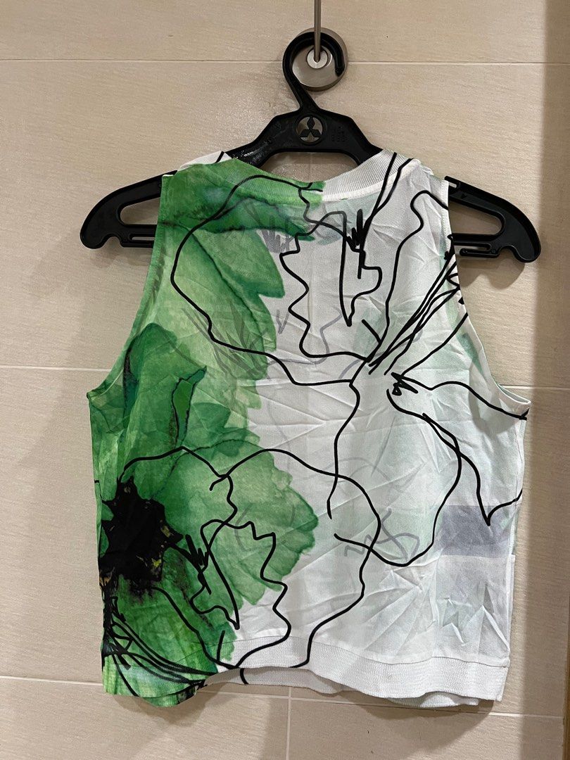 Zara Green and White Sleeveless Top, Women's Fashion, Tops, Sleeveless