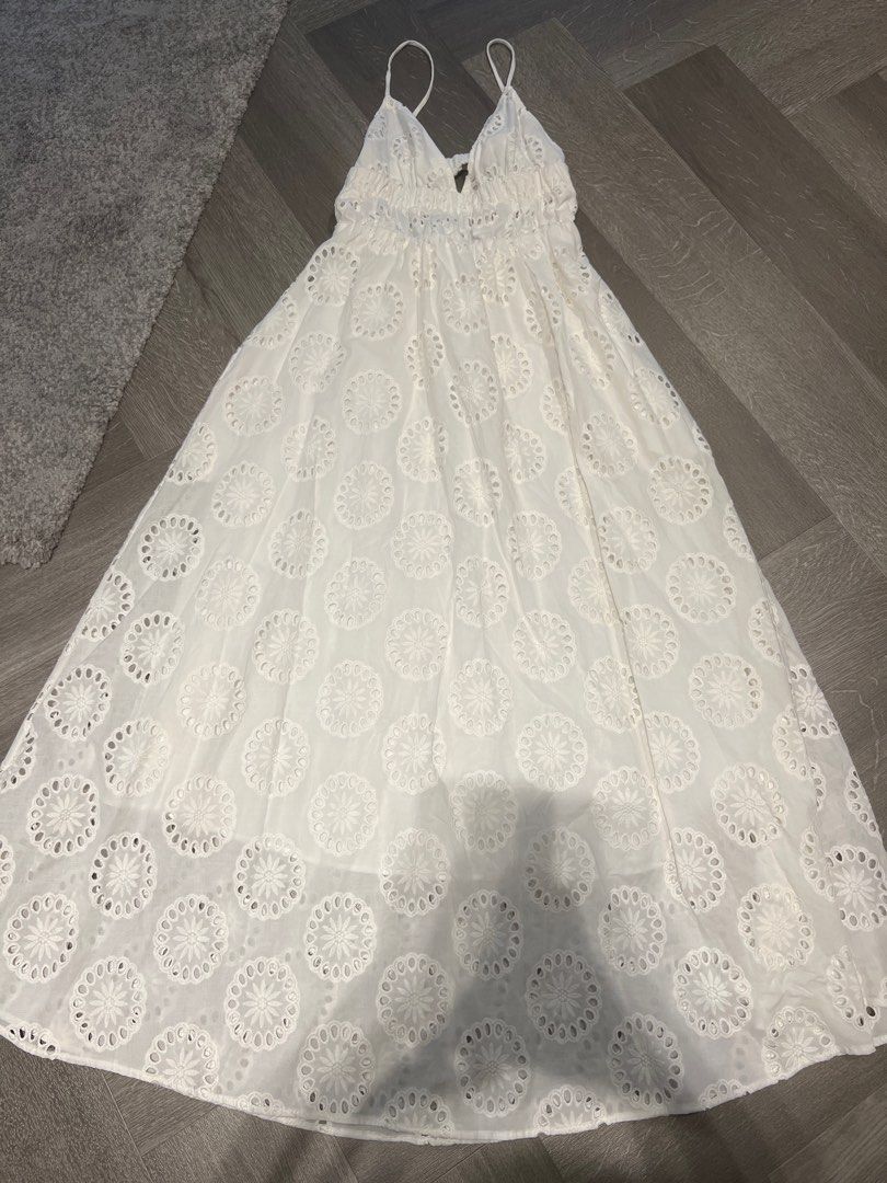 zara white embroidered maxi dress Zara Sheer Embroidered Maxi Dress Boho Wedding White Ivory Long Sleeve Small