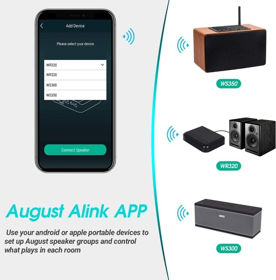 Loud Bluetooth Speaker with Wifi Audio Multiroom + Radio August WS350