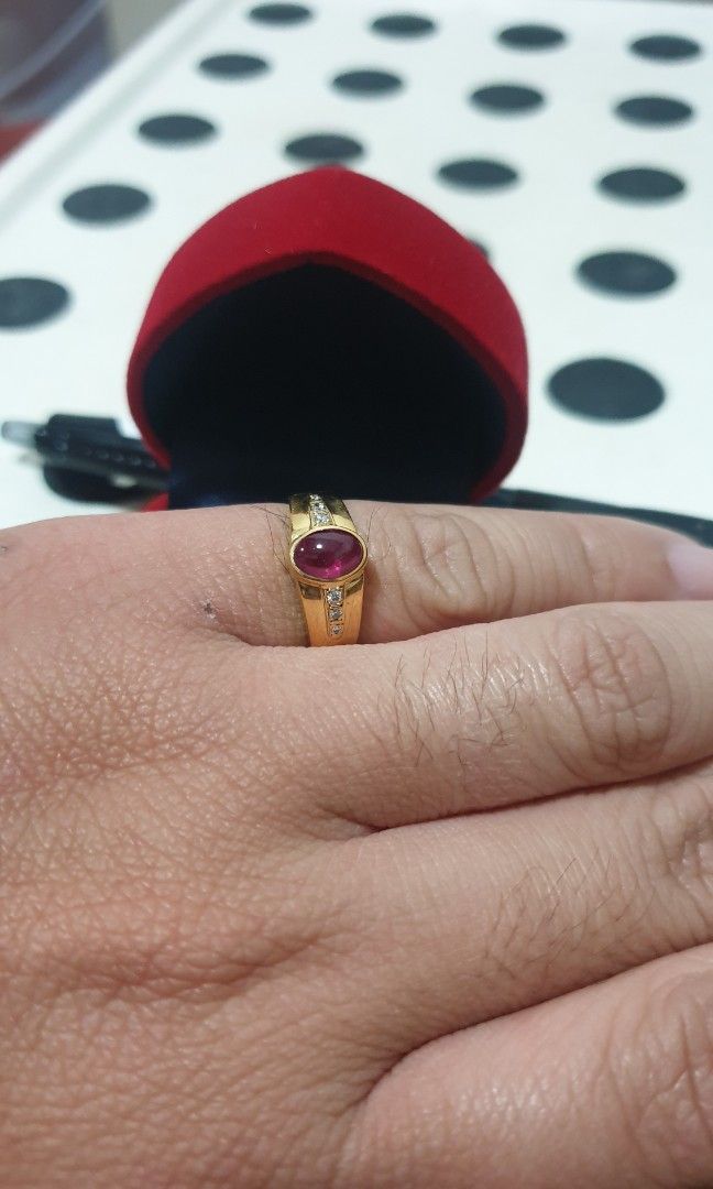 Red stone new arrivals diamond ring
