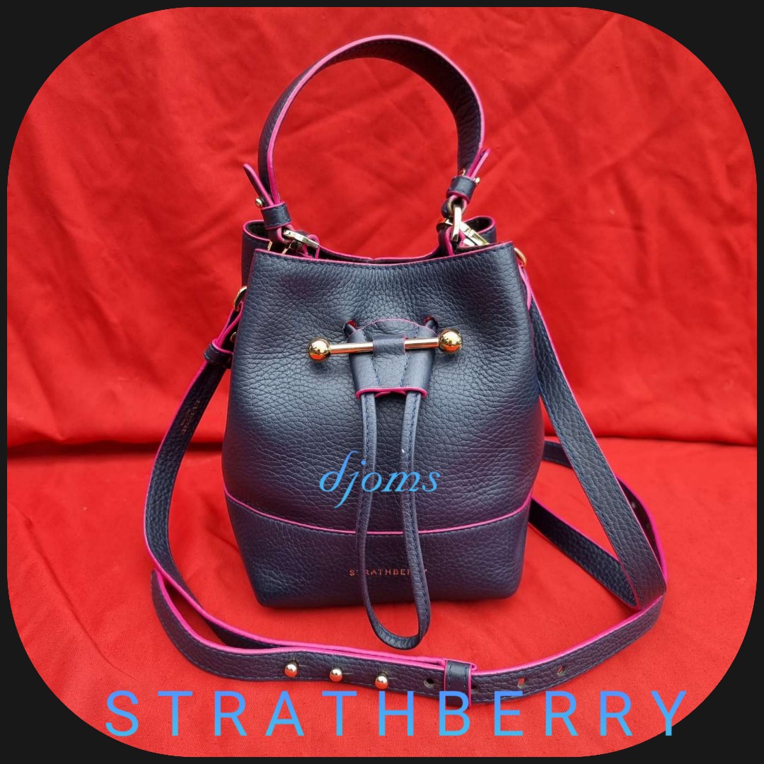Strathberry Navy Blue/Pink Leather Mini Lana Osette Bucket Bag