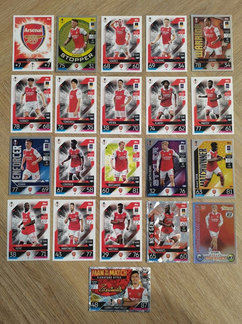 Arsenal cards Match Attax UCL 202223 Complete Base lot of 21